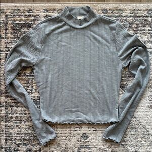Garage Gray Ribbed Long Sleeve Crop Top